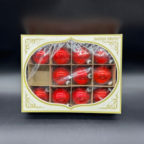 Vintage Christmas Ornaments Shiny Brite USA Red Glass Original Box Decoration - Picture 2 of 10